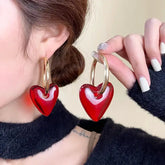 Red Heart Drop Earrings